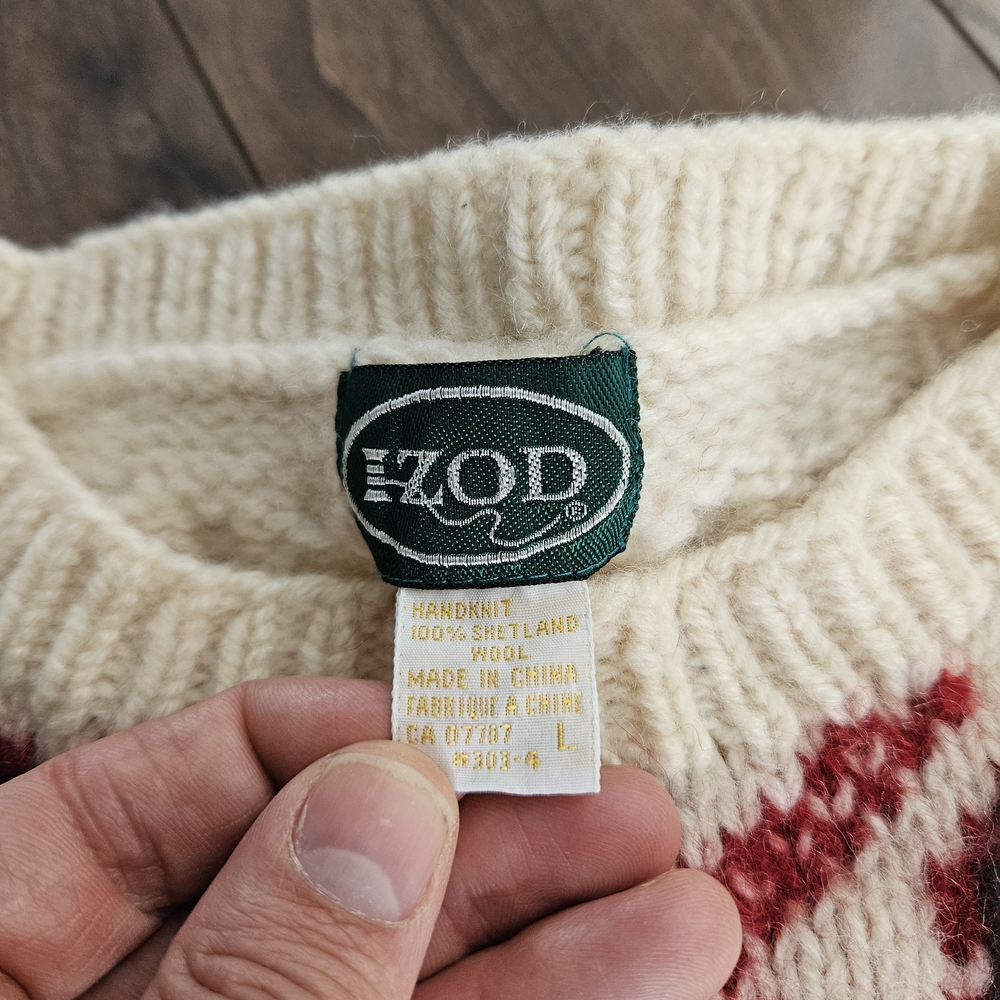 Vintage IZOD Hand Knit Shetland Wool Nordic Fair Isle Sweater Mens Large - Picture 6 of 9